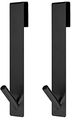 AIEX 2pcs 7 Inch Shower Glass Door Hooks, Stainless Steel No-Drilling Extended Towel Hanging Hooks Over Frameless Shower Door for Bathroom-Black