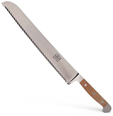 Güde Solingen - Cuchillo de pan forjado para zurdos, 32 cm, madera de nogal, ALPHA-WALNUT - doble virola, Hecho a mano en Alemania