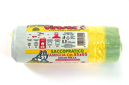 VIROSAC 6085908 Rotolo 20 Sacchi Immondizie Gialli, Cm 55 X 65