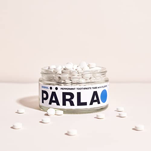 PÄRLA Original Toothpaste Tablets with Fluoride | 248 Tabs, 4 Month Supply | Eco-Friendly Bites in Sustainable Packaging | Peppermint Flavour | Natural Whitening, Gluten Free & Vegan | Refillable Jar