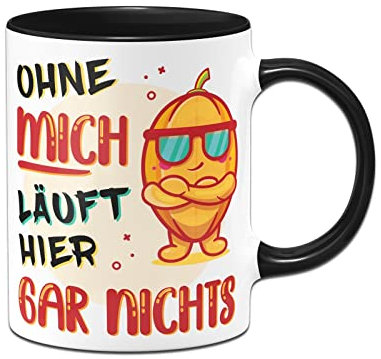 Tassenbrennerei Original Tasse mit Spruch Ohne mich läuft hier gar nichts - Büro Kaffeetasse lustig für die Arbeit, Geschenk für Kollegin, Kollegen (Schwarz)