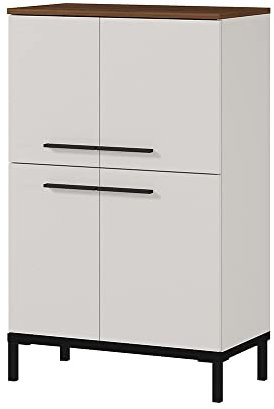 Badezimmer Kommode in Kaschmir mit Absetzung in Nussbaum Nb., B/H/T ca. 60/97/34 cm