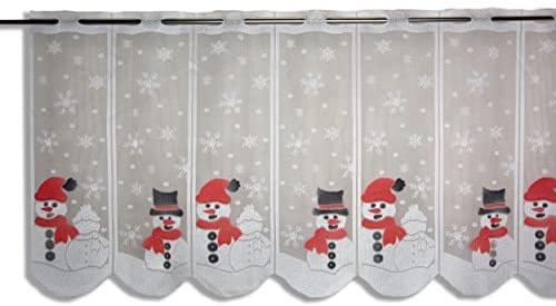 Clever-Kauf-24 Scheibengardine Schneemann Schneeflocke | HxB 50x140cm | rot weiß | für die Adventszeit Weihnachten Winter