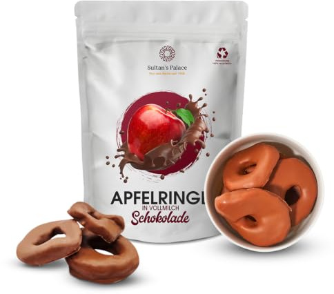 Sultan’s Palace Apfelringe in edler Vollmilch Schokolade - 1000g – Schoko Früchte - Premium Qualität - Geschenkidee – Zartschmelzende Schokolade