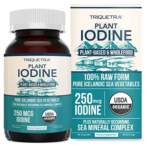 Organic Iodine Supplement from Sea Vegetable Complex, Whole Food & Raw Form - Iodine Plus Trace Mineral Complex – Contains Purest Icelandic Sea Kelp, Irish Moss & Bladderwrack (250 mcg)