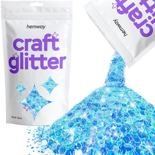 Hemway Craft Glitter - Baby Blue Iridescent | 100g Multi Size Metallic Sequin Flakes for Resin & Epoxy Crafts | Supplies for Tumblers, Cards, Jewellery, Candle, Hair, Face, Body & Nail Art