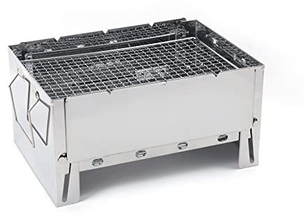 Generic Holzofen Camping Tragbar, Holzvergaser Outdoor, Campingkocher Edelstahl Klapp und Winddicht für BBQ Picknick Wandern Camping Campingkocher Holzofen,Silver,30 * 20 * 15cm