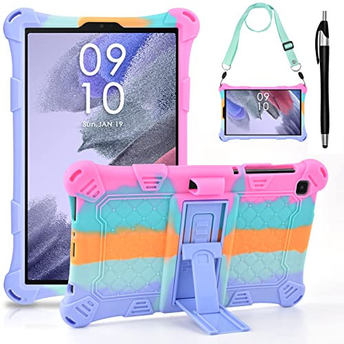 KATUMO Funda para Samsung Galaxy Tab A7 Lite 8.7 2021 SM-T220/T225 Silicona a Prueba Funda Niños para Galaxy Tablet A7 Lite 8.7 Pulgadas Cover,Cinturón de Hombro y Pluma Táctil,Rosa Roja & Morada