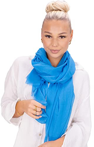 Lolus Eleganter dünner, leichter und weicher Uni Damen Schal mit kurzen Fransen - Alessandra (A30 hellblau)