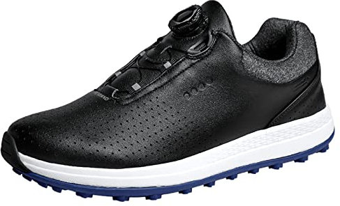 SUMECH Mens Golf Shoes Spikeless Leather Wide Fitting Waterproof Sneakers Big Size,Black,9 UK