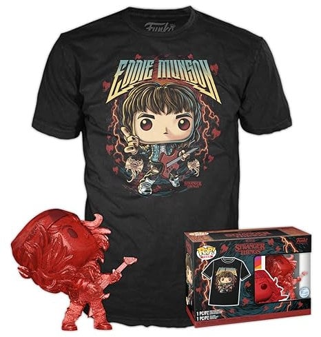 Loungefly Funko POP! & Tee: Stranger Things - Hunter Eddie Con Guitar - Large - Camiseta Con Figuras Miniaturas Coleccionables - Idea De Regalo - Juguetes Y Franela De Manga Corta Para Adultos Hombres