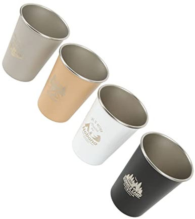 Gugxiom Pint Cup Camping Cup Juego de Tazas de Acero Inoxidable de 12 Oz, Peso Ligero, 4 Colores, Viajes Al Aire Libre, Picnic, Bebidas, Tazas con Diseño de Tema de Desierto, (Estilo salvaje)