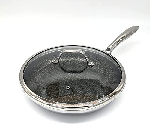 Cooksy 9 Inch Honeycomb Surface Hybrid Stainless Steel Frying Pan with Lid