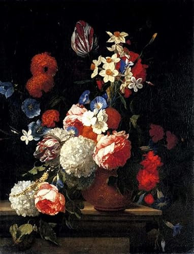 YURKO Leinwand Wandkunst Wandmalereien Kunstwerk Bekannt Tulpen Prunkwinde Narzissen und andere Blumen in einer dekorierten Vase Hieronymus Galle I für Office Home Decor 60x90cm