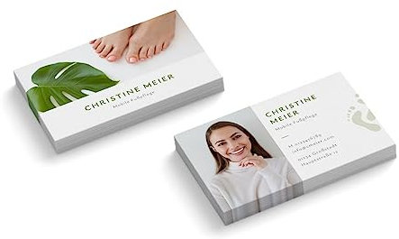 Visitenkarten mit Foto personalisieren | Mobile Fußpflege | 2-seitig | Querformat | Menge + Papier zur Auswahl | gestalten | hochwertig | 350 g Qualitätsdruck | Praxis | Wellness (50 Stück)