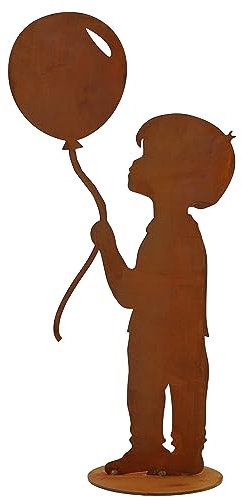 Rostikal Dekofigur Junge mit Luftballon 52 cm Vintage Gartendeko Figur Rost Deko Metall