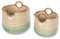 Terra Home 2er Set Aufbewahrungskörbe - stapelbar, Seegrass, rund, Ø 42 cm & 34 cm, geflochten, dekorativ, mit Henkel - Korb für Aufbewahrung, Spielzeug, Kinderzimmer, Wohnzimmer, Badezimmer (türkis)