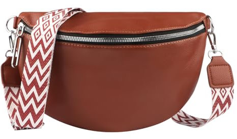 Umhängetasche Damen Leder Bauchtasche Crossbag Damen Halbmond Tasche Breiter Gurt Handtasche Brusttasche Moon Bag Reißverschluss Abnehmbar Schultergurt Zum Umhängen Taschen Braun Bags for Women