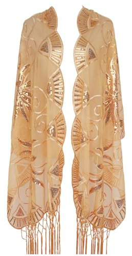 keland 1920er Jahre Pailletten Cape Schal Tuch Schaltuch Stola Festlich Schultertuch Poncho für Hochzeit Abendkleid (B-Gold-2)