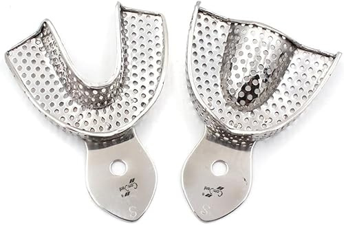 Dental Impression Trays Stainless Steel Perforated Teeth Whitening Mouth Trays Upper and Lower Dental Impression Trays Set of 2 (S Upper and Lower)