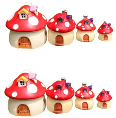 Sosoport Glasbehälter 8 STK Pflanzendekor kleine Pflanzerverzierung Cupcake-Topper Ornament Pilzdekor Mini-Pilzhaus Harzpilzhaus Miniatur Dekorationen Pappbecher schmücken Container rot