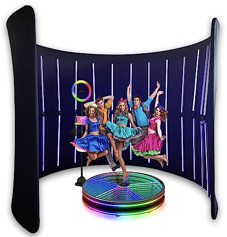 WideMeet Black Camera Video Photostudio Grand 360 Enclosure Backdrop Photobooth Green Screen Stand Circle Round Backdrop Customized for Parties Events (Black, 10ft*8ft with 32pcs RGB Lights)