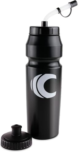 Cannon Sports 1 Liter Sports Water Bottle, BPA-Free, 34 Oz Capacity, Large Mouth, 2 lids (Straw and Squeeze), Great For Helmet Sports Such As Hockey, Lacrosse, Football, Boxing (Black)