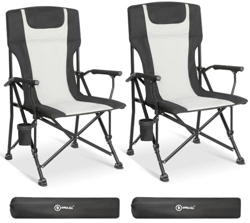 Homecall 2er Campingstuhl Faltbar 150 KG Belastbar Camping Stuhl mit Armlehnen, Becherhalter, Abnehmbares Kissen, Tragetasche - Hochlehner Anglerstuhl Klappstuhl für Camping, Garten, Balkon, Outdoors