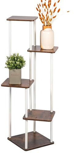 eluno Soporte para plantas, estante para flores, soporte decorativo para flores con 5 estantes, escalera multifuncional para flores, combinación moderna de materiales de madera MDF certificada FSC y