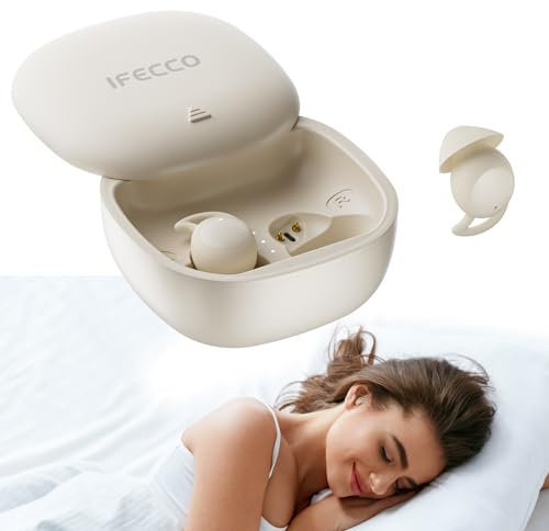IFECCO Schlaf Kopfhörer, Schlafkopfhörer Bluetooth 5.3, Mini In Ear Kopfhörer Bluetooth zum Schlafen, Unsichtbare Sleepbuds für Seitenschläfer, Kabellose Earbuds für Sleep Sport Yoga und Reisen(Beige)