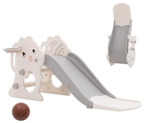 Toboggan pour Enfants, Toboggan Pliable pour Enfants avec Panier de Basket, Toboggan pour bébé, Toboggan de Jardin Stable, Longueur du Toboggan 105 cm, Gris