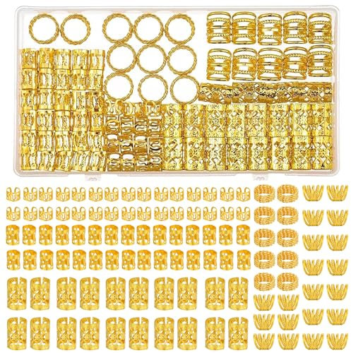 iCovalescent 110 Stück Gold-Haarschmuck für Zöpfe, Verstellbar Metallene Haar Geflecht Ringe, Haarschmuck für Dreadlocks für Männer Frauen Mädchen und Jungen Zöpfe
