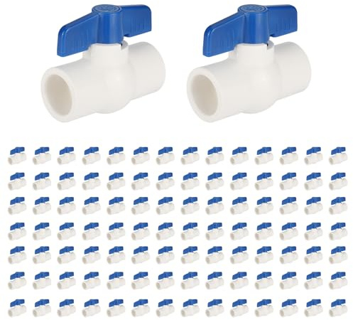 EFIELD PVC002-10-100PCS Lot de 100 robinets à boisseau sphérique en PVC (solvant), annexe 40, robinet à boisseau sphérique en PVC pour applications résidentielles, commerciales, agricoles et