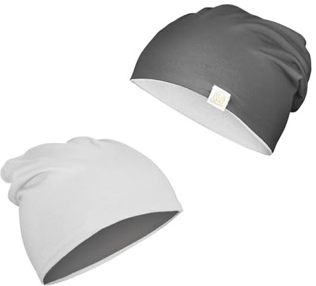 MAYLILY - Mütze - Doppelseitige Mütze - Zweifarbige Beanie - Bambusmütze - Bambuskappe - Kindermütze - Bambushaube Baby - Bambushut - (DE/NL/SE/PL, Numerisch, 42, 54, Light Grey - Graphite)
