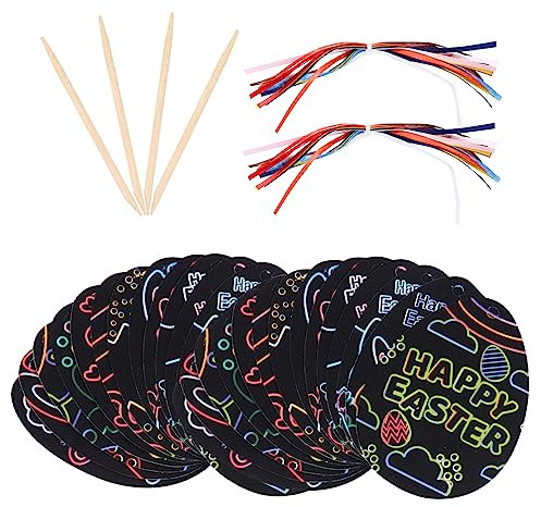 Toyvian -rubbelkarten 60-teilig Kratzpapier Ostereier-set 28 Eier 4 Stifte 28 Bänder -kratzmalerei Für Jungen Und Mädchen