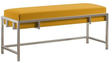 BETTSO - Elegante Sitzbank LAMO - Polsterbank mit Metalbeinen - Moderner Bettbank - Garderobenbank - Sitzhocker Wohnzimmer, Flur - Metalfarbe Chrom - Stofffarbe Honigfarben (Gelb) - 100x35x45cm