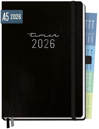 Häfft® Chäff-Timer Premium Kalender 2026 A5 “Schwarz” Buchkalender, Terminplaner, Terminkalender, Wochenplaner, Wochenkalender 12 Monate: Jan 26 bis Dez 26 - nachhaltig & klimafreundlich