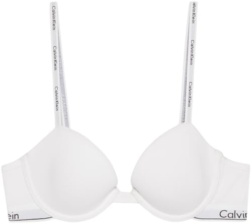 Calvin Klein Women’s Lightly Lined Demi Cup Bra with Logo Band, White (White), 32A
