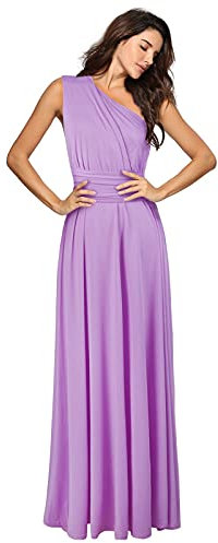 Vestito da festa da donna, sexy, lungo, lungo, da festa, linea A, con spalle scoperte, elegante, per feste, matrimoni, grandi dimensioni, verde, linea ad A, per il tempo libero, Lilla, s