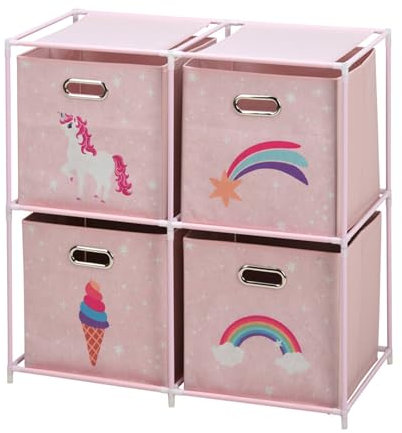 Well Home Commode pour enfant à 4 compartiments avec cadres en métal Rose