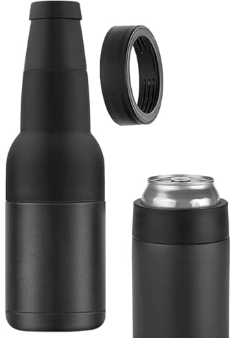 2 en 1 de acero inoxidable para latas/botellas, 12 oz, tapa bidireccional, enfriador de latas aislado SUS, soporte para botellas de cerveza para botellas de vidrio de 340 ml (negro) | enfriador de latas aislado SUS, soporte para botellas de cerveza para botellas de vidrio de 340 ml (negro)