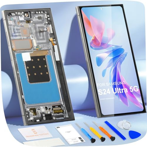 OLED Écran pour Samsung S24 Ultra 5G LCD Ecran pour Galaxy S24 Ultra SM-S928U SM-S928W Écran Tactile Digitizer Assembly Réparation Kit (Noir avec Cadre, Support Empreintes Digitales, US Version)