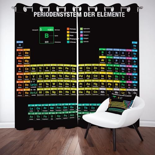 YGcegcia Periodensystem Druck Verdunklungsvorhänge, Chemie-Liebhaber Vorhang mit Ösen, Buchstaben Alphabet Modern Gardinen Thermovorhang 2er Set für Schlafzimmer Wohnzimmer, H214 x B117 cm