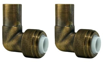 15mm x 10mm Push Fit Radiator Valve Antique Brass Reducing Elbow Stem Compression (Pack of 2)