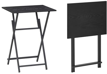 Juego de 2 mesas plegables para TV, mesas portátiles de madera para aperitivos, mesas auxiliares ajustables para el hogar y la oficina, estilo industrial, fácil almacenamiento, solución de comedor