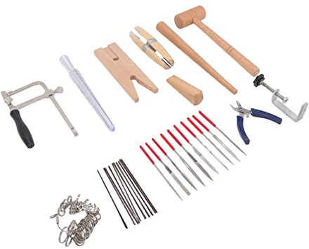 Bonbela Herramientas para hacer joyas, kit de joyería con marco de sierra, cortadores de alambre, aguja, archivador, mandril para joyería, manualidades, formación de metal