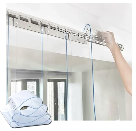 Kit de porte de rideau en bande de PVC, isolation phonique, porte à bande d'isolation thermique, bandes de porte transparentes for entrepôt commercial/maison(W180xH190cm/W70.86xH74.8in)