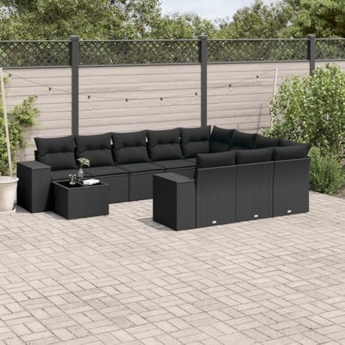 Owoxanthellate 11-TLG. Gartenmöbel-Set Schwarz 62x62x69 cm Poly-Rattan Eck-Sofa und Couchtisch mit Glasplatte, wetterfestes Outdoor Lounge Sitzgruppe für Balkon, Terrasse und Innenhof