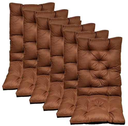 nana shop Hochlehner Auflagen für Gartenstuhl mit Rückenlehne, Sitzkissen Outdoor wasserabweisend, komfortable Stuhlkissen für Balkon, Terrasse und Garten, Bequeme Sitzpolster (120x50x8cm) (6, Braun)