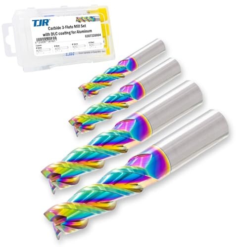 TJR Set di 3 frese (6/8/10/12 mm) con rivestimento DLC per alluminio e metalli non ferrosi, fresa CNC in metallo duro ad alta velocità, utensili di precisione per sgrossatura e finitura, lunghi